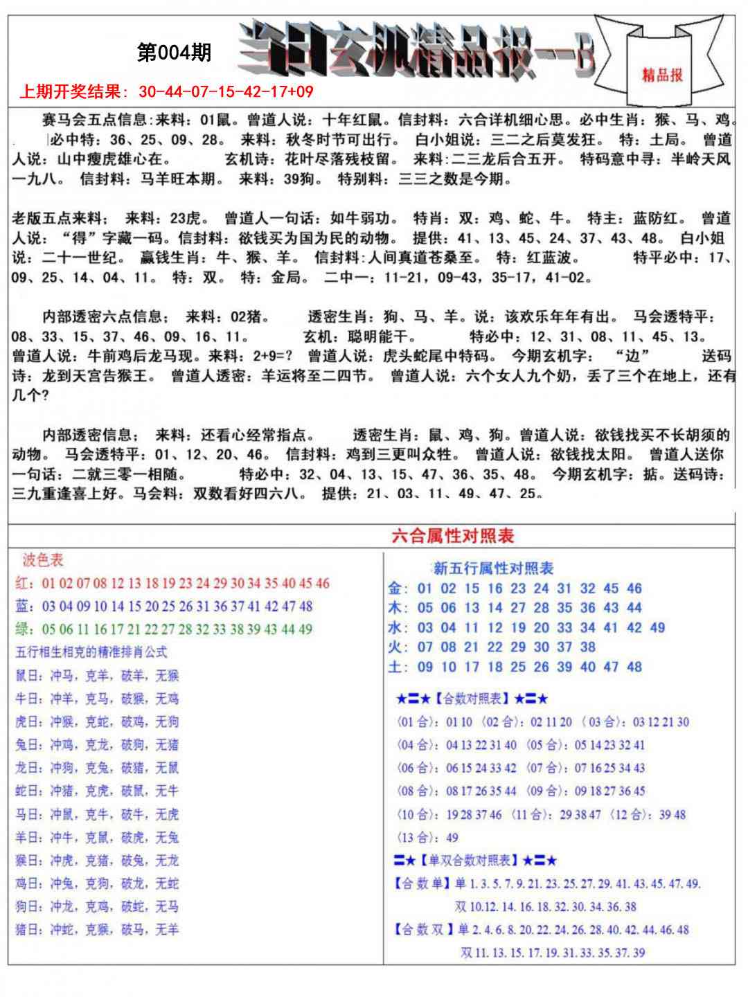 004期当日玄机精品报B[图]