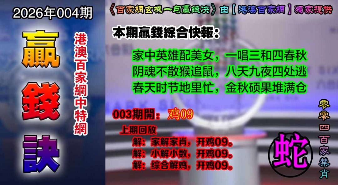 004期百家赢钱决[图]